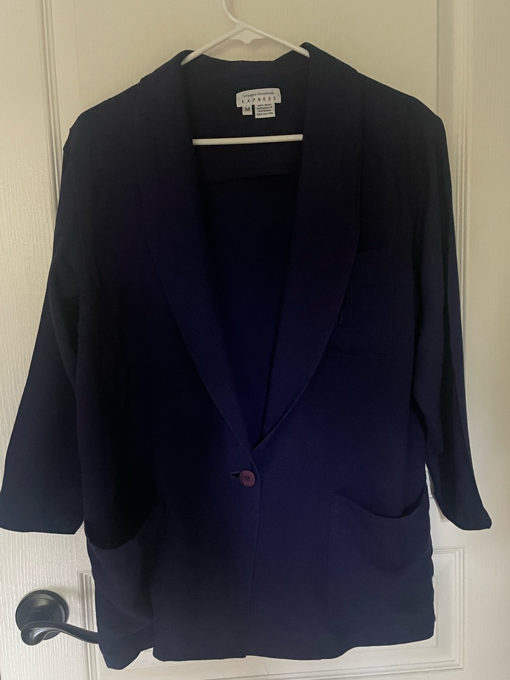 Express Vintage Dark Navy Shawl-Collar Single-Button Blazer